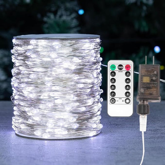 Fairy Lights Plug in,100FT 300 LEDs Waterproof Led String Lights,Twinkle Light with 8 Modes Remote for Outdoor Indoor Christmas Wedding Birthday Garden Party Decorations,Cool White