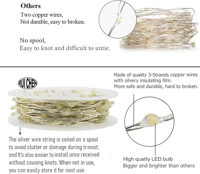RUICHEN Cool White Dimmable Fairy Lights Plug in, Super Long 165 Ft 500 LED Twinkle String Lights with Remote, Waterproof Silver Wire Firefly Lights for Christmas Wedding Party Bedroom Patio Garden