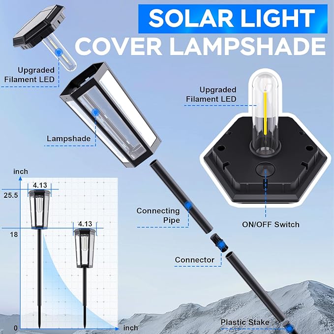 Solar Pathway Lights Outdoor 4 Pack IP65 Waterproof Solar Lights for Garden Yard Solar Powered Landscape Lighting for Patio Walkway Driveway Pathway (Warm Light)