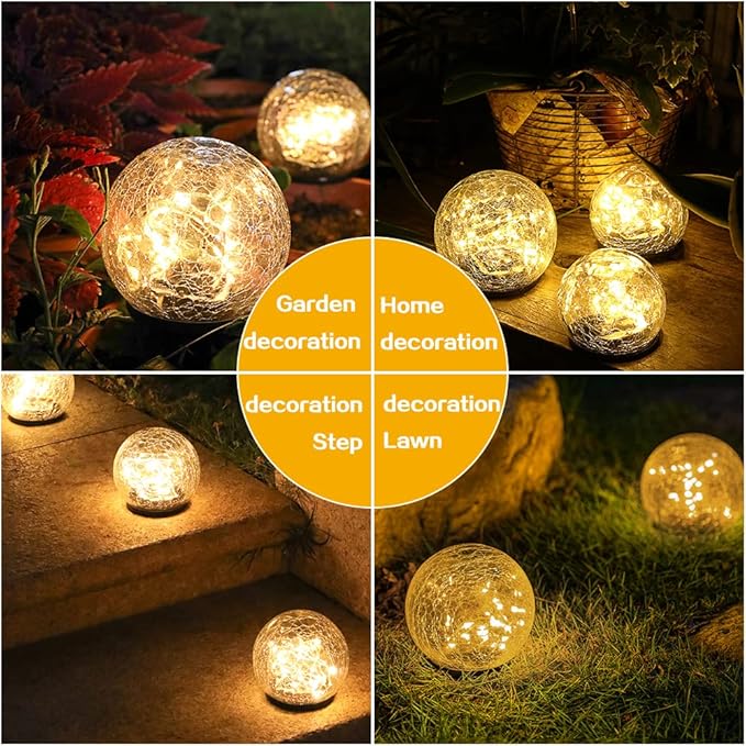 TOMEX Solar Garden Lights, Cracked Glass Ball Waterproof Warm White LED for Outdoor Decor Decorations Pathway Patio Yard Lawn, 1Pack (5.9")