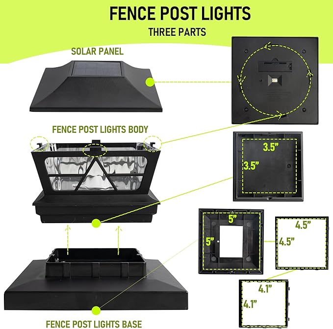 TW SHINE 4 Pack Solar Outdoor Fence Post Lights, 2 Modes Post Cap Lights Waterproof Color Changing Warm White/Cool White for Yard, Garden, Porch, Patio Decor, for 4x4 5x5 6x6 Wood Posts