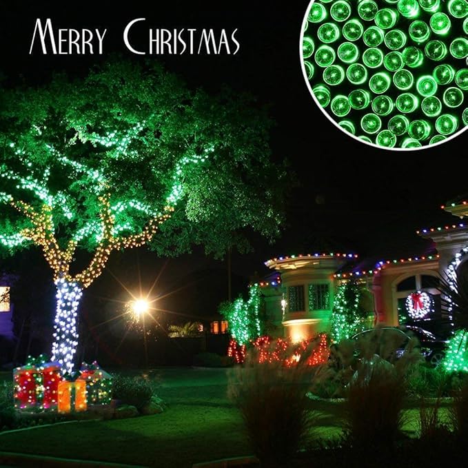 Toodour Solar Christmas Lights, 2 Packs Total 144ft 400 LED 8 Modes Solar String Lights, Waterproof Solar Outdoor Christmas Lights for Garden, Patio, Fence, Balcony, Christmas Tree Decor - Green