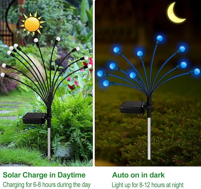 4 Pack 40 LED Solar Firefly Lights,2 Pack Multicolor+2 Pack Blue