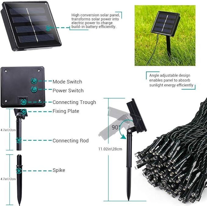 Toodour Solar Christmas Lights, 72ft 200 LED 8 Modes Solar String Lights, Waterproof Solar Outdoor String Lights for Garden, Patio, Fence, Holiday, Party, Balcony, Christmas Decorations (Multicolor)