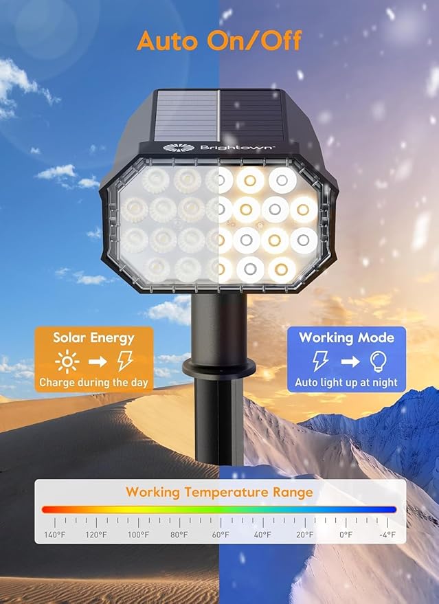 Brightown Solar Lights Outdoor Waterproof, White and Warm White 2 Colors Solar Spot Lights Outdoor with Remote Control, 3 Modes Solar Powered Outdoor Lights for Yard Porch Pathway Garden, 6 Pack