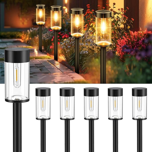 Woolmug Solar Pathway Lights, 6 Pack LED Solar Light Outdoor Waterproof, Auto On/Off Path Lights for Walkway Outside Yard Lawn Sidewalk(Warm White)