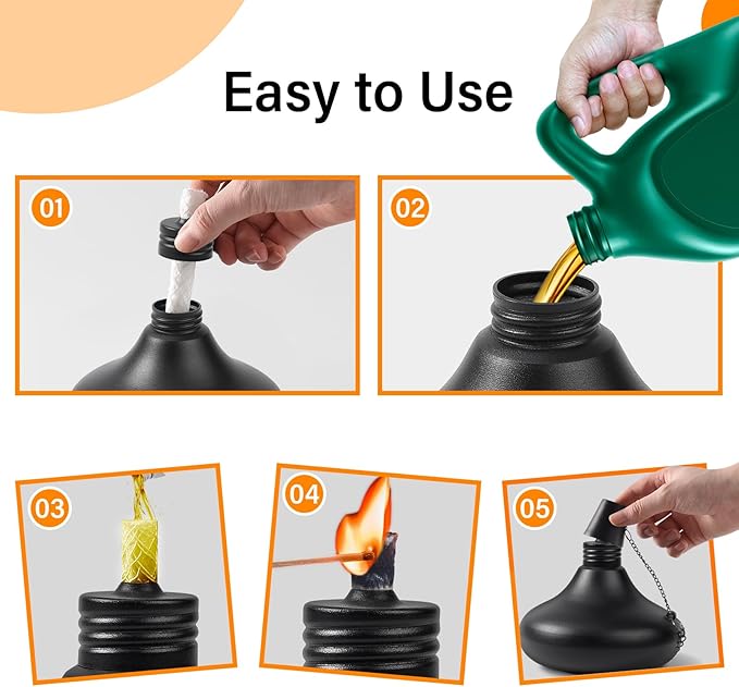 Upgraded Tabletop Torches Set of 4, 24oz Citronella Candles for Outdoor, Metal Table Top Torches for Outside, Refillable Torch Lanterns for Patio, Yard, Deck, Garden, Party