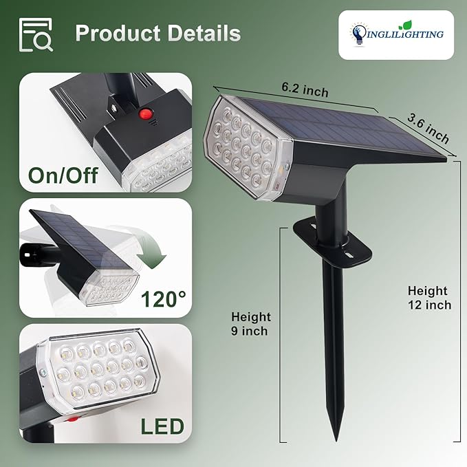 DINGLILIGHTING Waterproof Solar Lights Outdoor: IP65 Led Spot Light Decorations for Garden - 3 Lighting Modes Solar Powered for Yard - Dust to Dawn Uplighting Landscape Pathway Drive Patios 4PC Warm