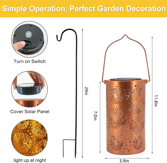 DIBIEECN Fireworks Solar Gardening Gifts Lanterns, Garden Decor for Outside, Pattern Solar Decorative Lights Waterproof, Outdoor Gifts for Women Mom Grandma, Yard Gifts for Patio, Pathway, Landscape