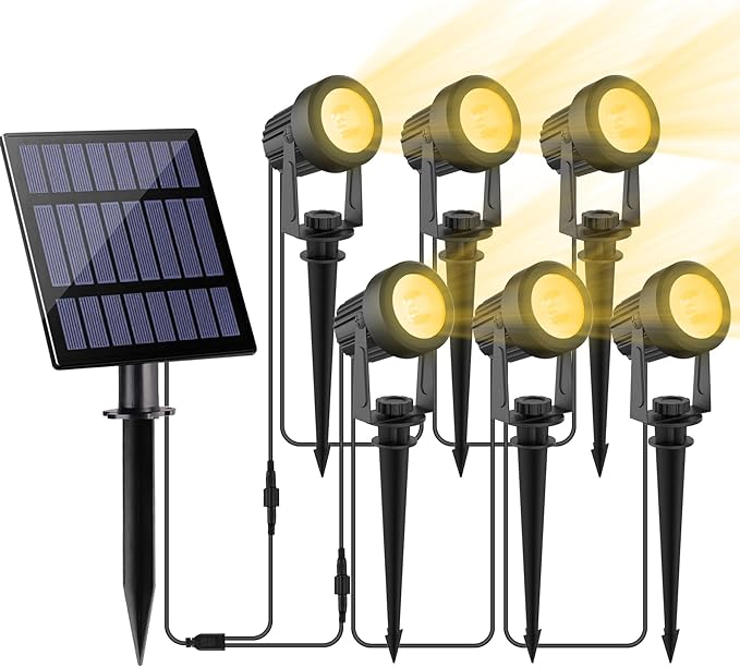 Solar Spot Lights Outdoor, Solar Landscape Spotlights IP65 Waterproof 9.8ft Cable, Dusk to Dawn Solar Uplights for Tree Garden Yard Driveway Porch Walkway Pool (6-in-1, 3000K Warm White)