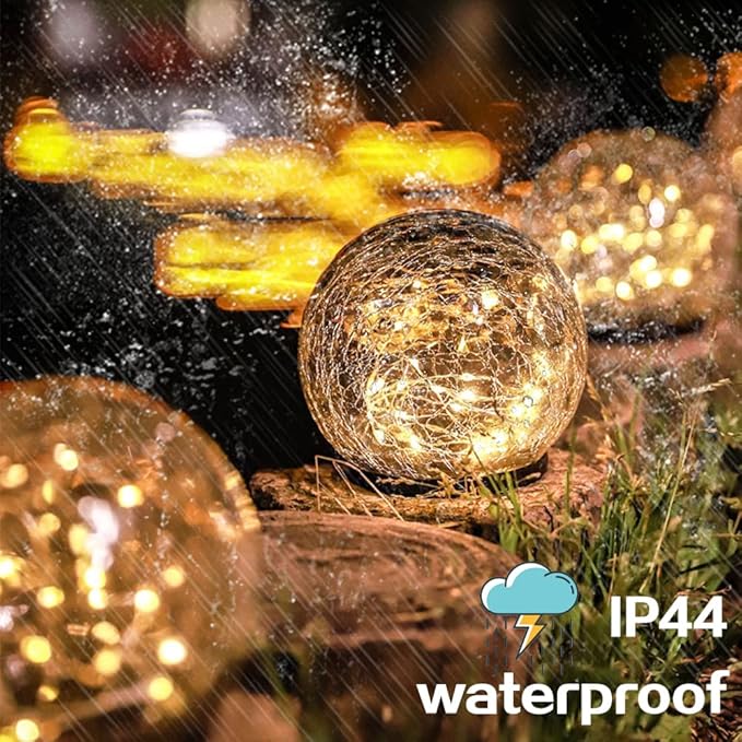 TOMEX Solar Garden Lights, Cracked Glass Ball Waterproof Warm White LED for Outdoor Decor Decorations Pathway Patio Yard Lawn, 1Pack (5.9")