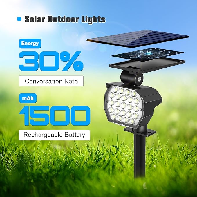 NIORSUN Solar Spot Lights Outdoor,23 LEDs Landscape Lighting with Auto On/Off and 3 Lighting Modes, IP67 Waterproof Spotlights,Outdoor Solar Lights for Yard Garden,6 Pack(Cool White)