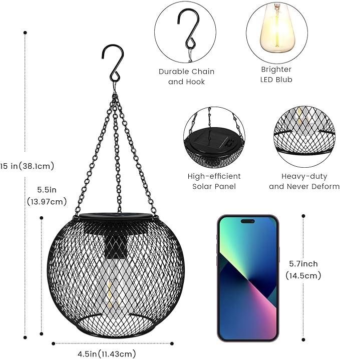 Solar Outdoor Lights,Hanging Solar Lantern Retro Metal Outside Decorative Waterproof Solar Powered Lanterns for Yard Garden Patio Pathway Tree Halloween Christmas Decor（2pcs）