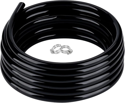 3/8" id - 100ft Black Vinyl Tubing Flexible PVC Tube Hybrid Hose Transfer Water Fuel Gas for Pond Fountain Garden Waterfall, Durable and Safe, with 2 Hose Clamps