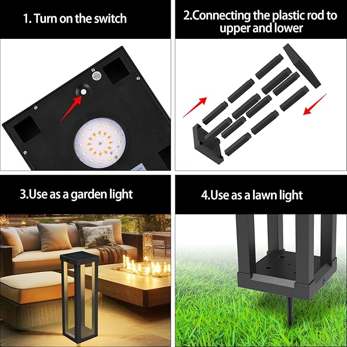 Solar Patio Floor Lamp Outdoor, 4 Pack Solar Landscape Path Lights with 3 Light Modes, Garden Decorations Waterproof 12H Endurance Cordless Landscaping for Porch Lawn Yard Backyard (Black)