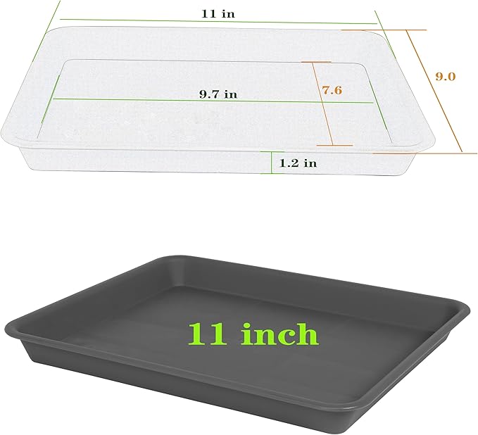 Plant Saucer Growing Tray, Seed Starter Tray Rectangular, Heavy Sturdy Plastic Plant Saucers Drainage Trays, Plant Drip Trays for Pots, Seed Starter Growing Tray (11 x 9 inch, 1 Pack)