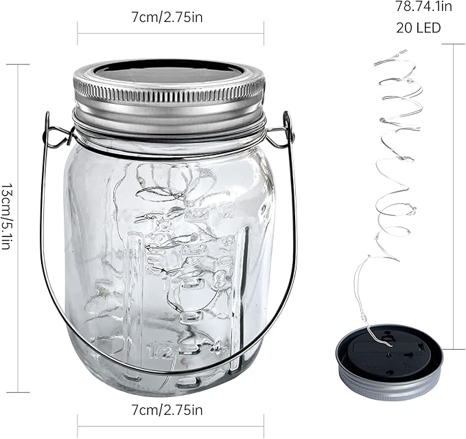 Hanging Solar Mason Jar Lights,ZQX 2 Pack 20 Led String Hanging Mason Jar Lanterns for Outdoor,Great Decor Light for Outside Patio Garden Yard Fence Wedding Table,Hangers and Jars Included（Multicolor）
