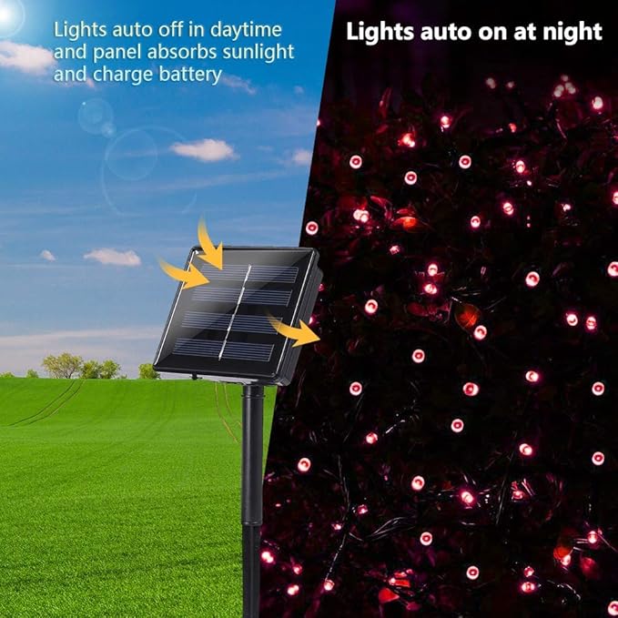 Toodour Solar Christmas Lights - 2 Packs Total 144ft 400 LED 8 Modes Waterproof Outdoor String Lights for Garden, Patio, Fence, Balcony, Christmas Tree Decor - Red