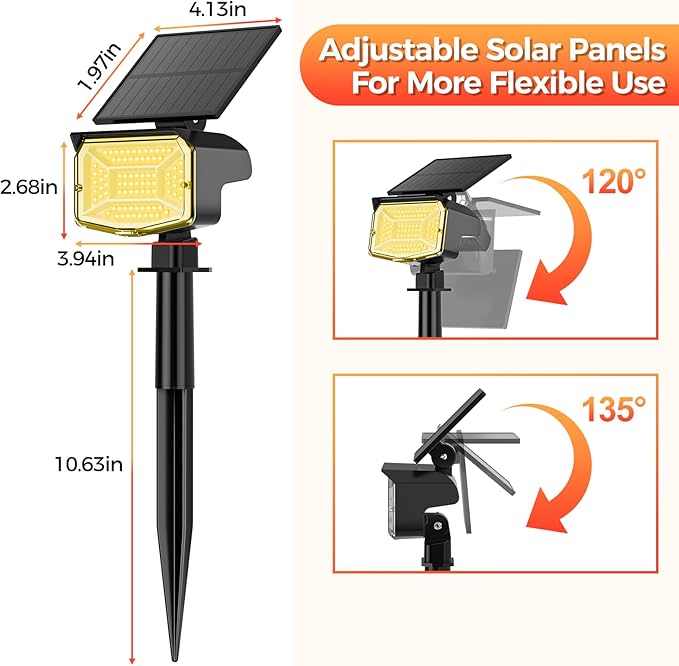 Solar Spot Lights Outdoor, 92 LEDs Landscape Lighting with 3 Lighting Modes and Auto On/Off, IP67 Waterproof Spotlights, Outdoor Solar Lights for Yard Garden, 8 Pack (Warm White)