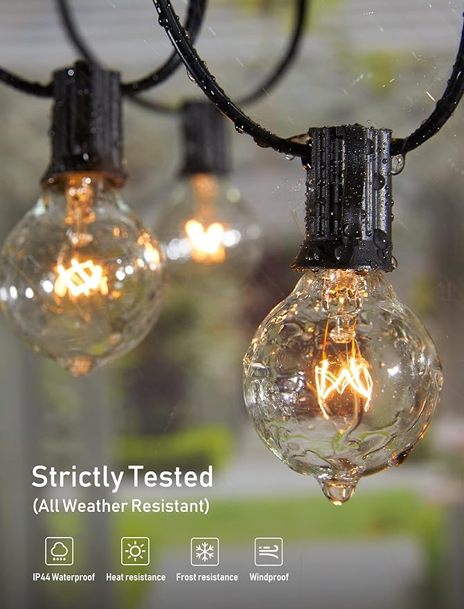 Brightown Outdoor String Lights, 100 Ft Globe Patio Lights with 104 Edison Glass Bulbs(4 Spare), UL Listed Hanging Outside Lights for Backyard Balcony Party Decor, E12, Not Connectable