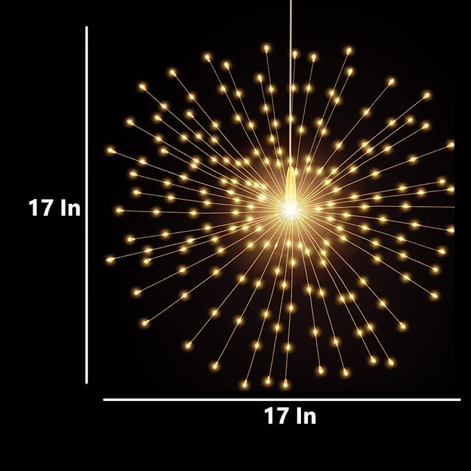 2 Pack Hanging Decor Lights,200 LED Battery Powered Fairy Light, Fireworks Light with Remote, Waterproof Starburst Lights for Gardens Courtyards Christmas Festive Wedding Parties (Warm White)