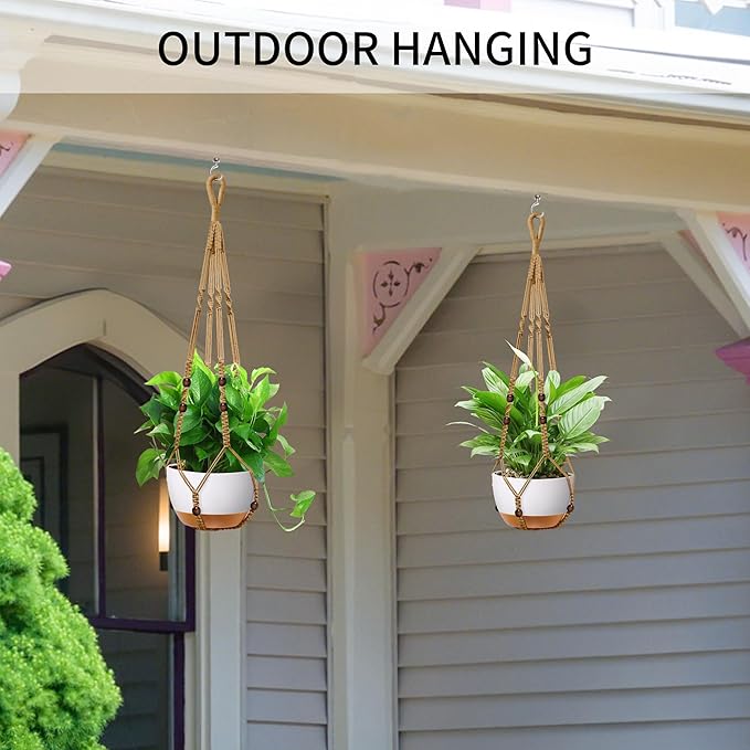 35 Inch Macrame Plant Hanger - Fits 4-13 Inch Pots, Supports Up to 22lbs, Sturdy Hanging Planter Holder for Indoor Outdoor, Boho Home Decor, 2 Pack, Brown (POTS NOT Included)