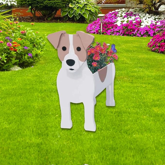 Jack Russell Dog Planter Plant Pots,Cute Garden Dog Flower Planter,Dog Planters Birthday Gifts for Women,Office,Indoor/Outdoor Decor（9.45 * 6.97 * 12.2in）