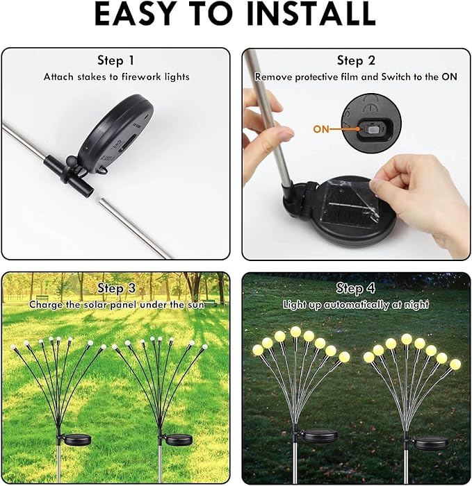 OZS 4Pack Total 32LED Solar Garden Lights -Solar Lights Outdoor, Solar Firefly Lights, Sway by Wind, Solar Fairy Lights Outdoor Waterproof for Patio Pathway Garden Decor(Warm White)