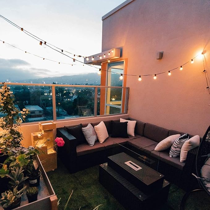 Outdoor String Lights – 50ft Connectable Patio Lights with 52 G40 LED Plastic Bulbs (2 Spare) Outside Vintage Hanging Lights for Backyard Bistro Balcony Porch Party Wedding, E12, 2200K, Black