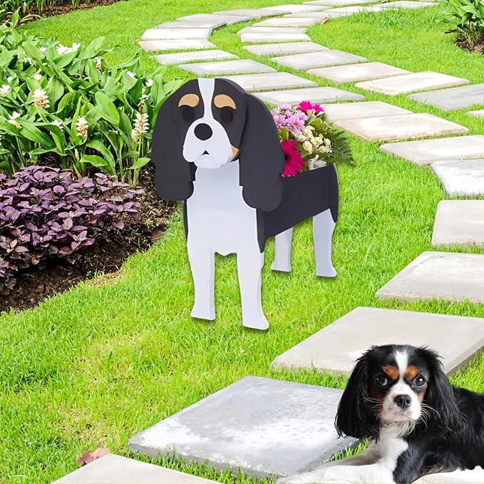 Cavalier King Charles Spaniel Dog Planter Plant Pots,Cute Garden Dog Flower Planter,Large Dog Planters Birthday Gifts for Women,Office,Indoor/Outdoor Decor(9.84 * 10.24 * 16in)