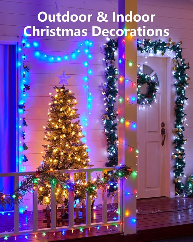 Brightown Solar Christmas Snowflake String Lights 100 LED 39 FT Outdoor Waterproof Fairy Lights with 8 Lighting Modes for Wedding, Party, Tree, Room, Garden, Patio, Yard, Home, Blue