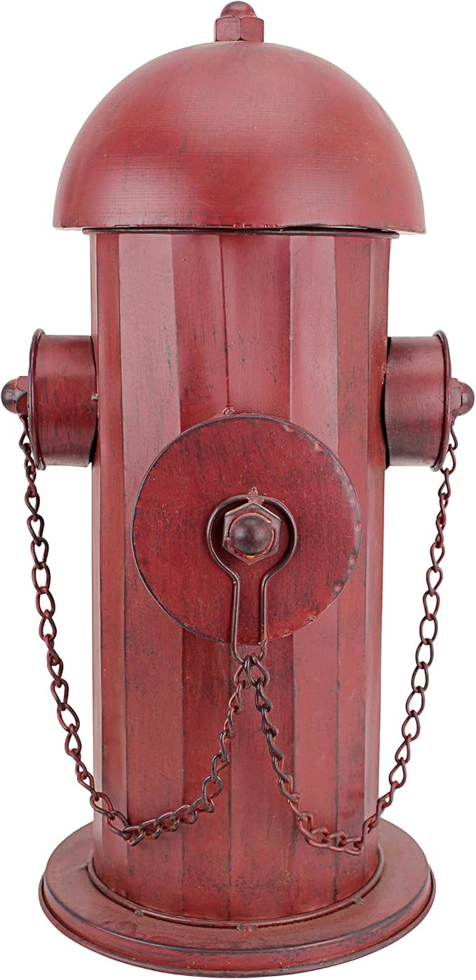 Design Toscano Fire Hydrant Statue Puppy Pee Post and Pet Storage Container, Indoor/Outdoor, Medium 18 Inch Tall, Metal, Rustic Red Paint