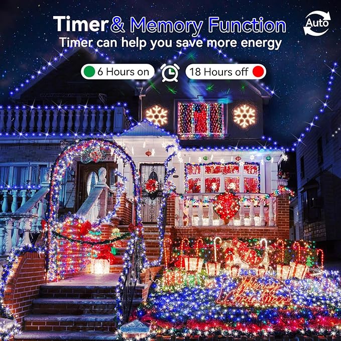 Hezbjiti 2 Pack 1000 LED 403 FT Christmas String Lights Outdoor, 8 Lighting Modes IP44 Waterproof Fairy Lights with Timer and Dimmable Function for Party Tree Decorations (Blue, Clear Wire)