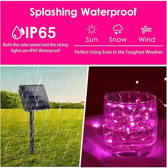 Solar String Lights Outdoor, 2-Pack Total 80FT 200 LED Solar Christmas Twinkle Lights Outside Waterproof Copper Wire 8 Modes Solar Fairy Lights for Garden Tree Party Birthday Christmas Decor (Pink)