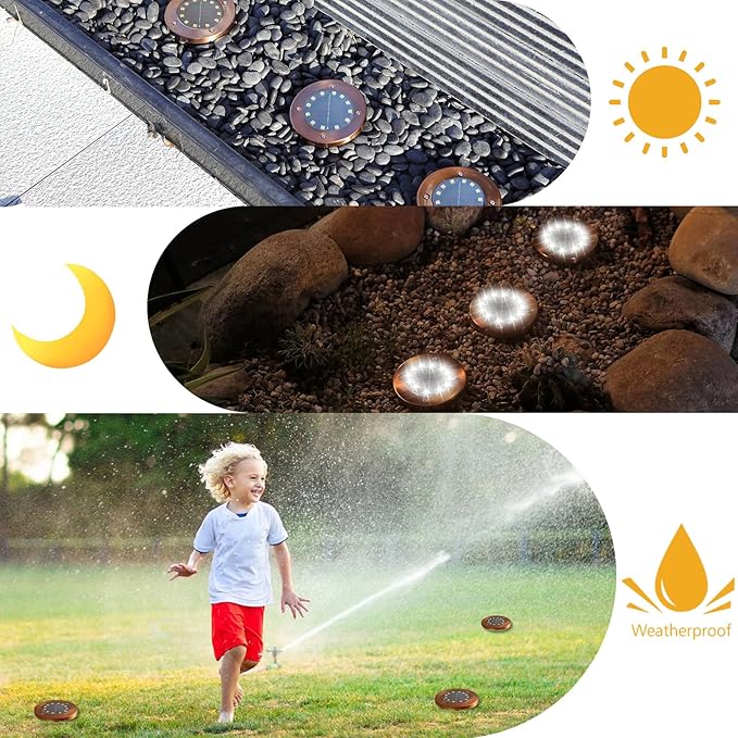 HOFLY Outdoor In-Ground Solar Landscape Lights - 8 Pack, 12 LED, White Light for Pathway, Yard, Patio, Walkway