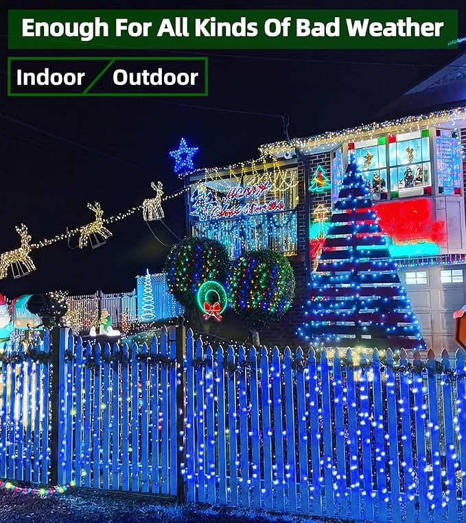 1500 LED 492ft Outdoor Christmas Lights Decorations, Green Wire LED String Lights with Timer Memory, Twinkle Lighs for Indoor Outdoor Party, Tree Wedding, Garden, Patio (Blue)