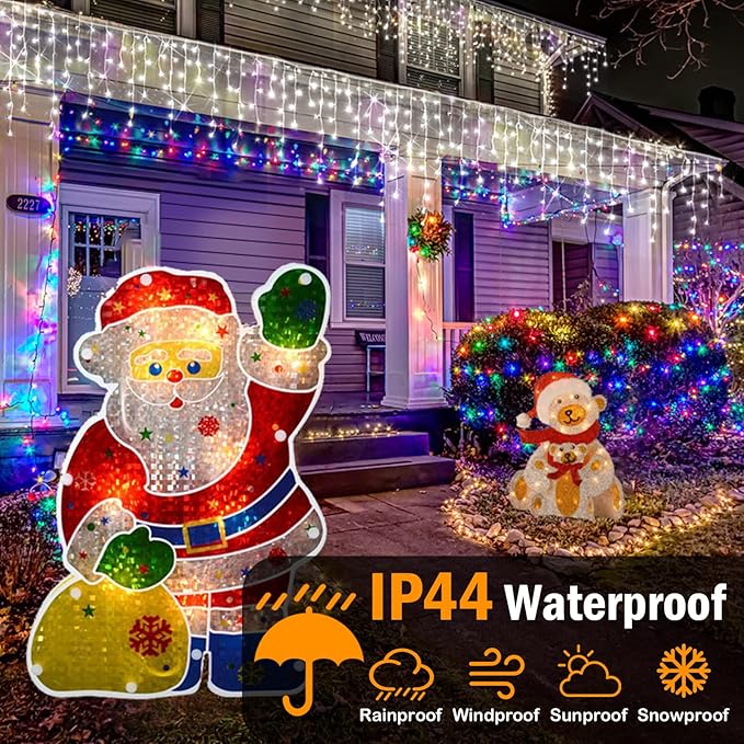 Hezbjiti Christmas Lights Outdoor, 400LED 33FT LED Icicle Lights 8 Modes 75 Drops Fairy String Lights for Christmas Decor Eaves Party Yard Garden
