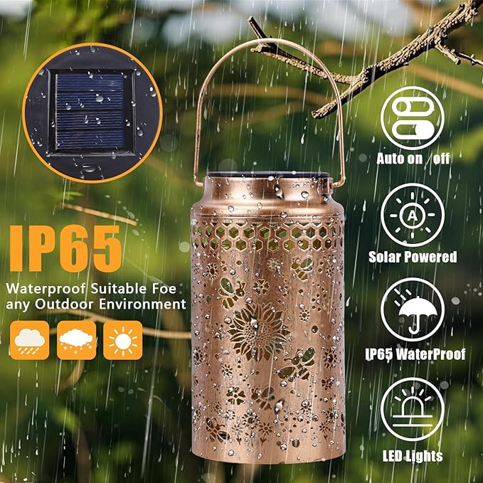 Bee Solar Lanterns Outdoor Waterproof, Metal Hanging Lights Decorations for Garden Yard Lawn Patio, Unique Bee Gifts for Women Mom Grandma Aunt Mother in Law Christmas