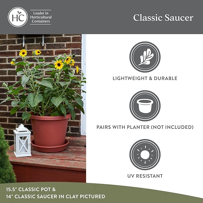 The HC Companies 14 Inch Round Plastic Classic Plant Saucer - Indoor Outdoor Plant Trays for Pots - 14"x14"x2.5" Seafoam