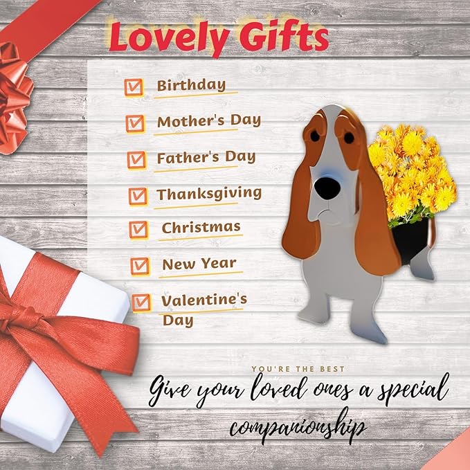 Basset Hound Dog Planter Plant Pots,Cute Garden Dog Flower Planter,Large Dog Planters Birthday Gifts for Women,Office,Indoor/Outdoor Decor(9.84 * 10.24 * 15.75in)