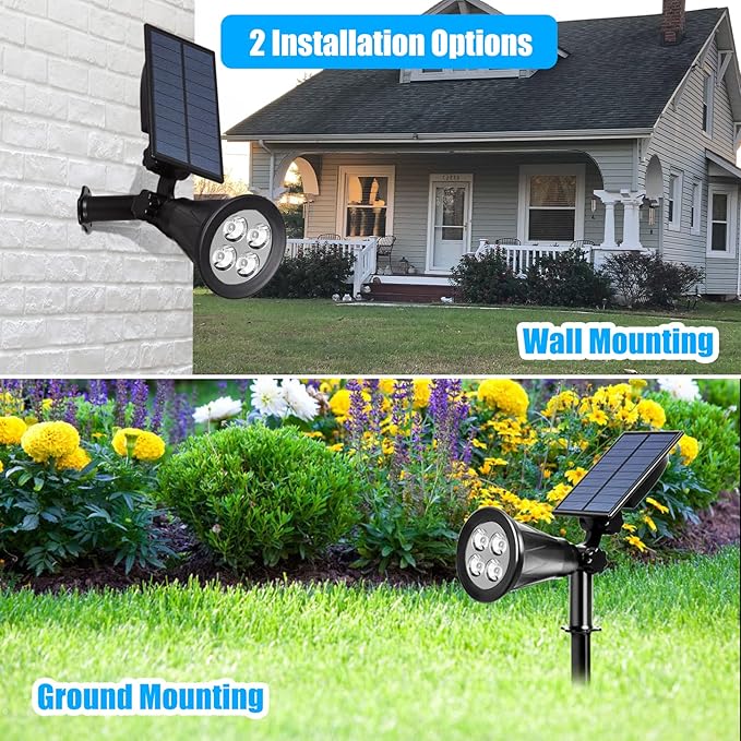 T-SUN Solar Spotlights, Waterproof Outdoor Solar Landscape Spot Lights Auto ON/Off Adjustable Solar Garden Lights LED Wall Lights for Patio, Driveway, Yard, Pool Area (White-2Pack)