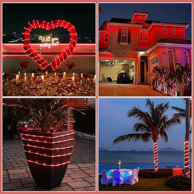 66FT 200 LED Rope Lights for Outside, Christmas String Lights with Waterproof 8 Modes, Flexible and Connectable Plug in Fairy Lights for Outdoor Indoor Bedroom Patio Wedding Decorations, Red