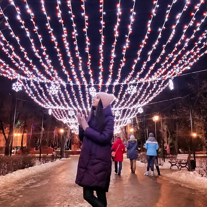 500 LED Christmas String Lights - 165ft Outdoor Waterproof Twinkle Fairy Lights, 8 Modes Plug-in With Timer Memory for Indoor Outside Bedroom Home Party Decoration, Red & White