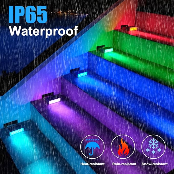 T-SUN Solar Step Lights for Outside 6 Pack Color Changing Solar Step Lights Outdoor Waterproof Stair Lights Solar Powered Lights for Garden Step Stair Front Porch Patio Decor