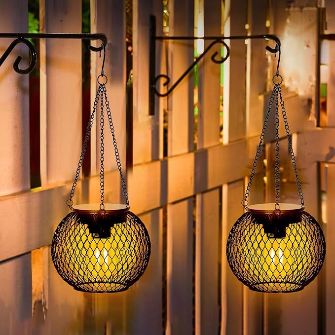 Solar Lanterns Outdoor, Brighter Metal Solar Hanging Lanterns, IP65 Waterproof Solar Lights Outdoor, Gardening Gifts & Decor for Garden Yard Patio Pathway