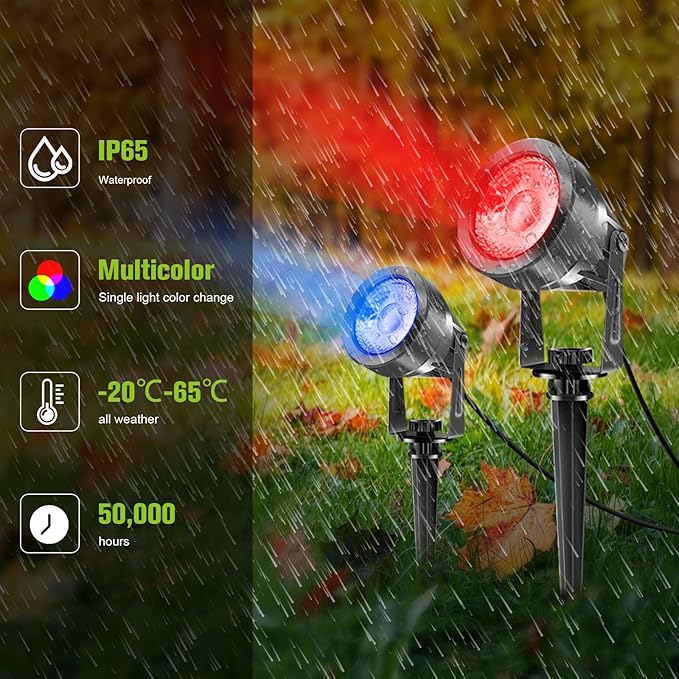VOLISUN Halloween Landscape Color Changing Spotlights RGB with Transformer 7 Multicolored Hallween Outdoor Uplights Waterproof IP65 for Patio Gate Walkway Pool Garden Yard Driveway 6Pack
