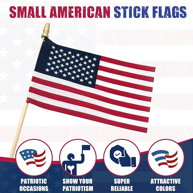 US Flag Store USA Stick Flag 4" x 6" Standard with Spear Tip