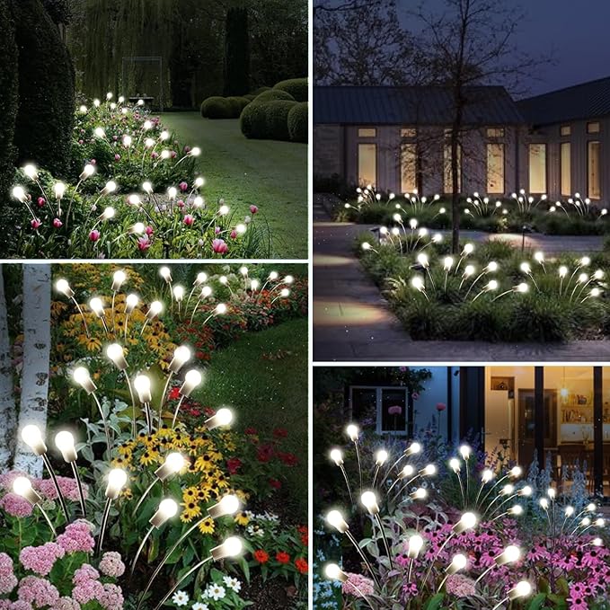 New Upgraded Solar Garden Lights, 6 Pack Solar Firefly Lights Outdoor, Solar Swaying Lights, Waterproof Solar Outdoor Fairy Lights for Yard Patio Pathway Wedding Decor (Cool White)