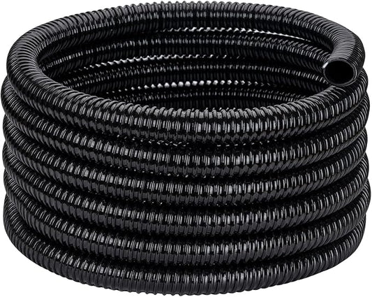 Pond Tubing ID 1/2” × 10ft Black Corrugated Flexible Reinforced Waterfall Pond Tube Sump Pump Hose, Non-toxic & Kinkproof (10 ft, 1/2" ID)