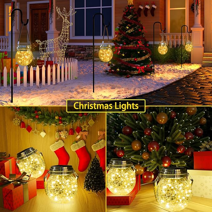 ROSHWEY 4 Pack Solar Lanterns Outdoor, 30 LED Waterproof Garden Decor Hanging Lights Decorative Backyard Decorative Lighting for Patio Pathway